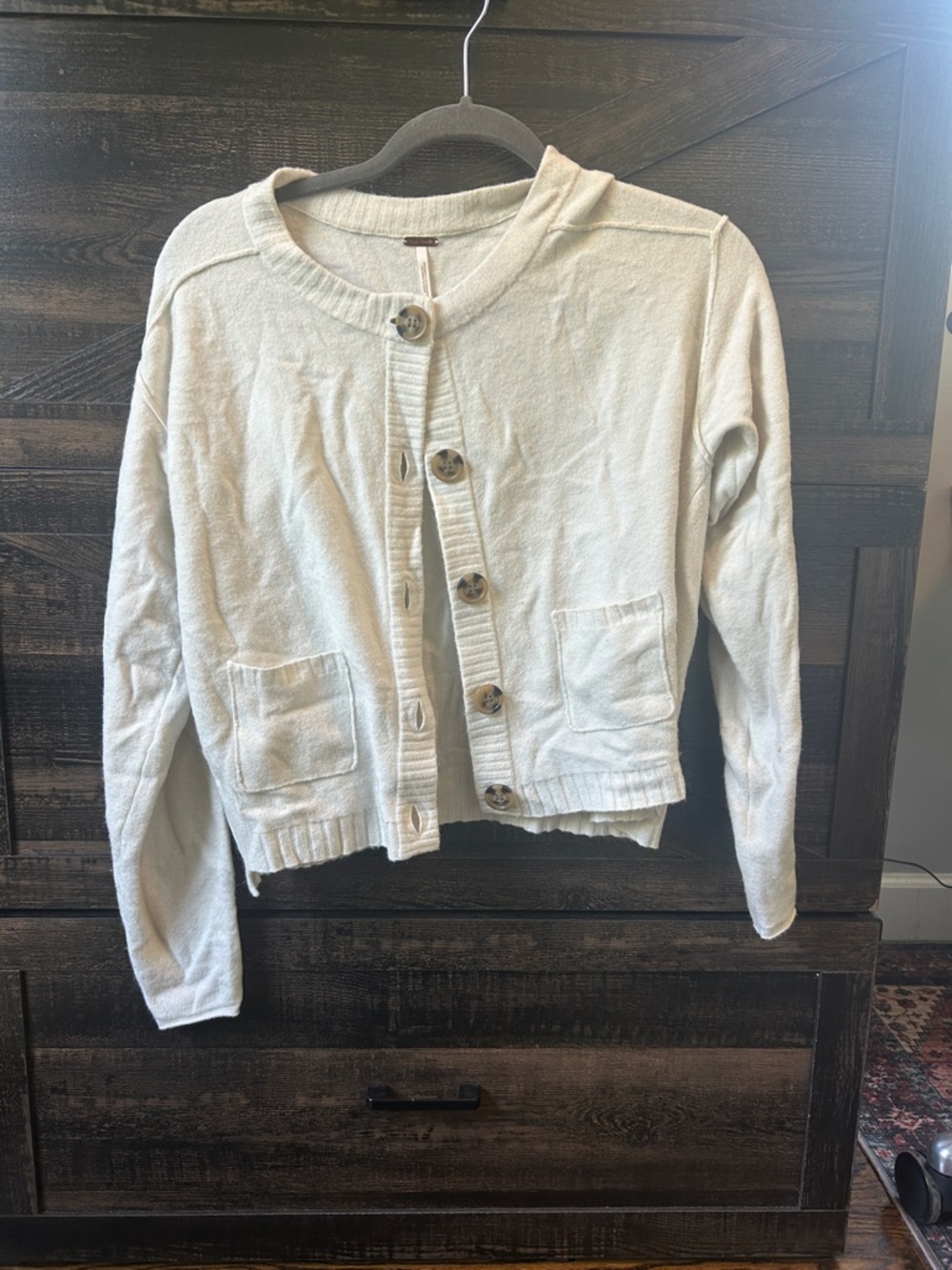 Free People Cream Knit Button-Up Cardigan